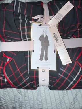 Victoria's Secret Black Flannel Pajama Set with Red & White Plaid